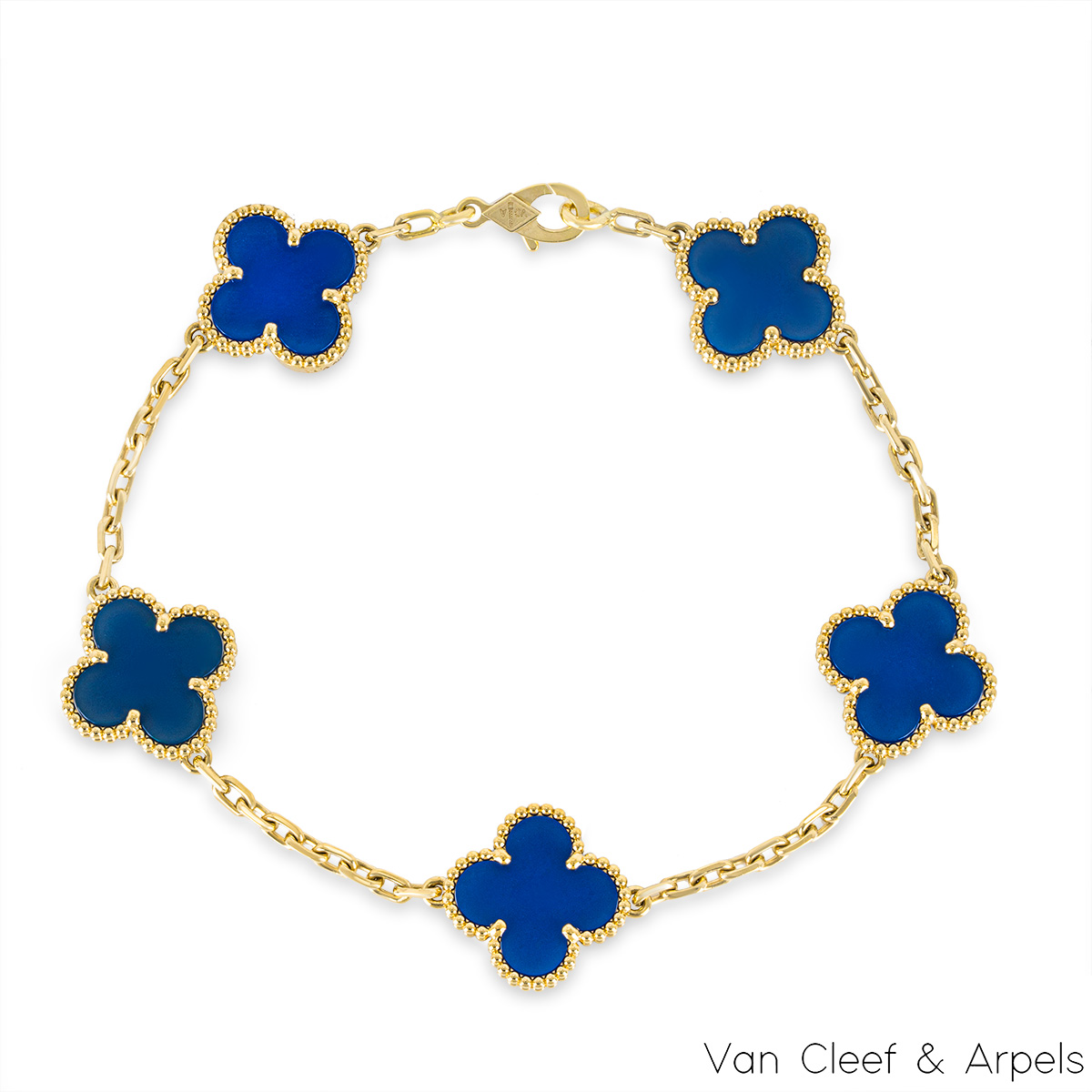 Van Cleef & Arpels Yellow Gold Blue Agate Vintage Alhambra 5 Motif Bracelet VCARP34900